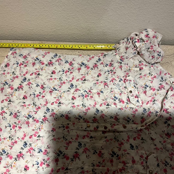 MAGAZINE lightweight cotton convertible long short sleeve floral blouse button M - Picture 13 of 15